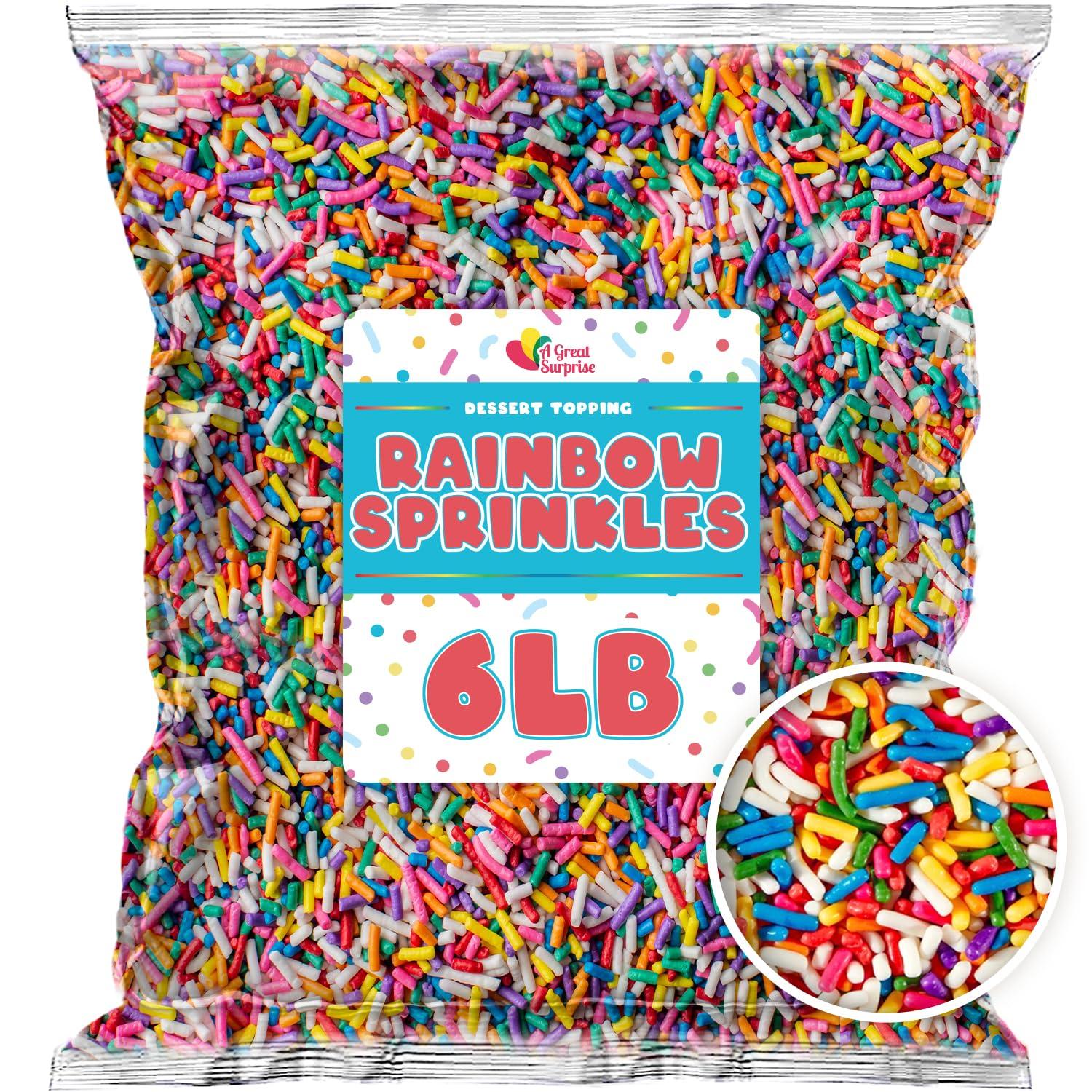 A Great Surprise Rainbow Sprinkles Bulk - 6 Pounds - Bulk Rainbow Jimmies - Kosher Sprinkles - Decorating Sprinkles for Cookies, Ice Cream Toppings, Cake