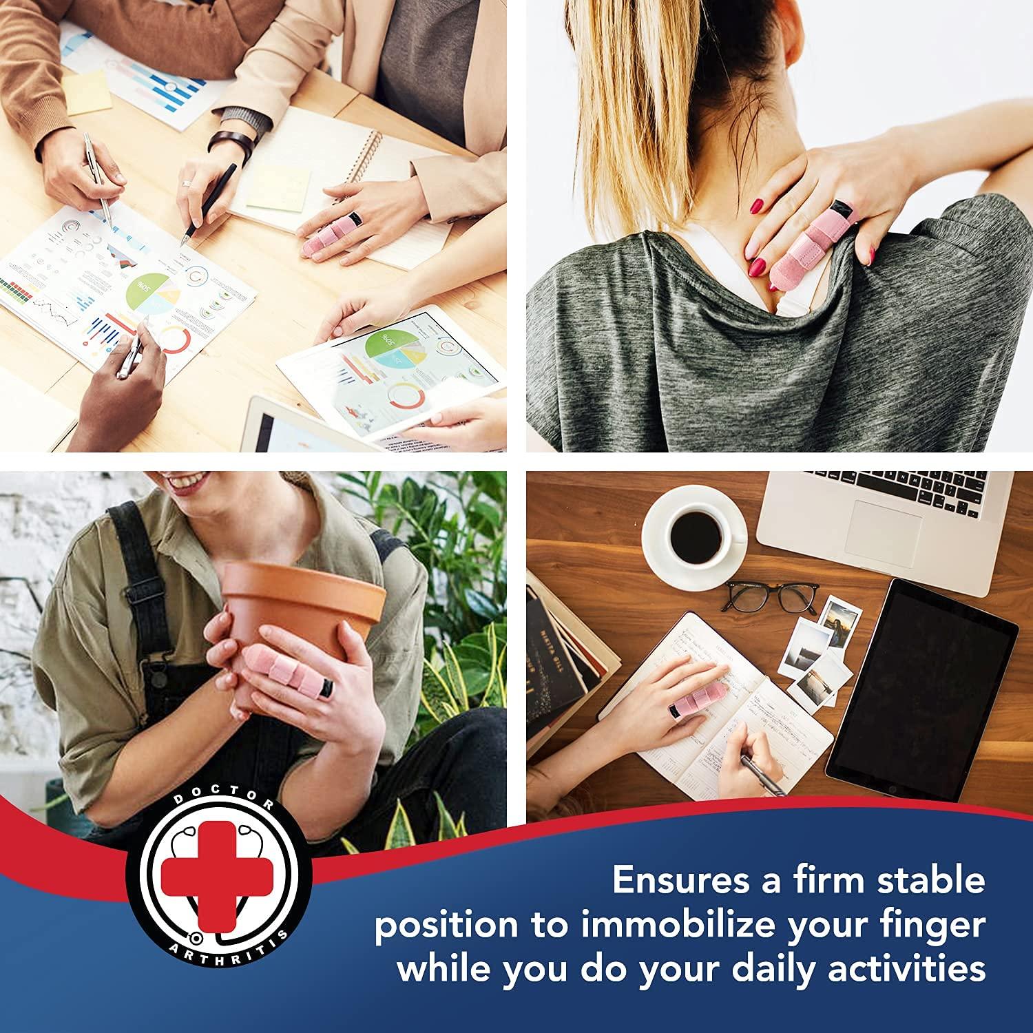Dr. Arthritis Doctor Developed Finger Splint & Handbook - Trigger Finger, Arthritis, RSI - Fits Ring, Index, Pinky & Middle - 2 sizes (Pink, L/XL)
