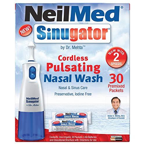 NeilMed NeilMed Sinugator Cordless Pulsating Nasal Wash Kit with One Irrigator, 30 Premixed Packets and 3 AA Batteries(Pack of 1)