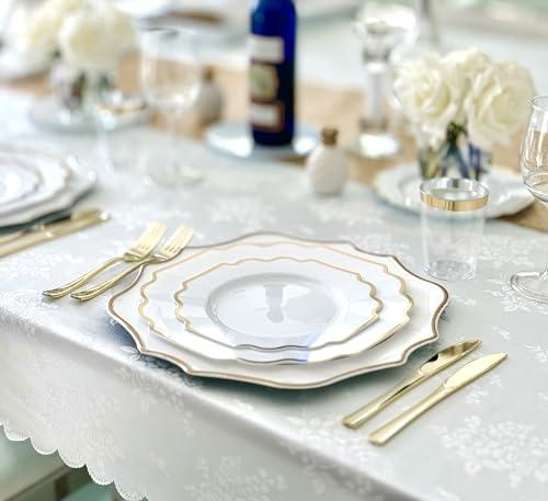 OCCASIONS FINEST PLASTIC TABLEWARE " OCCASIONS " 120 Plates Pack, Heavyweight Disposable Wedding Party Plastic Plates (8'' Appetizer/Dessert PlateImperial in White & Gold)