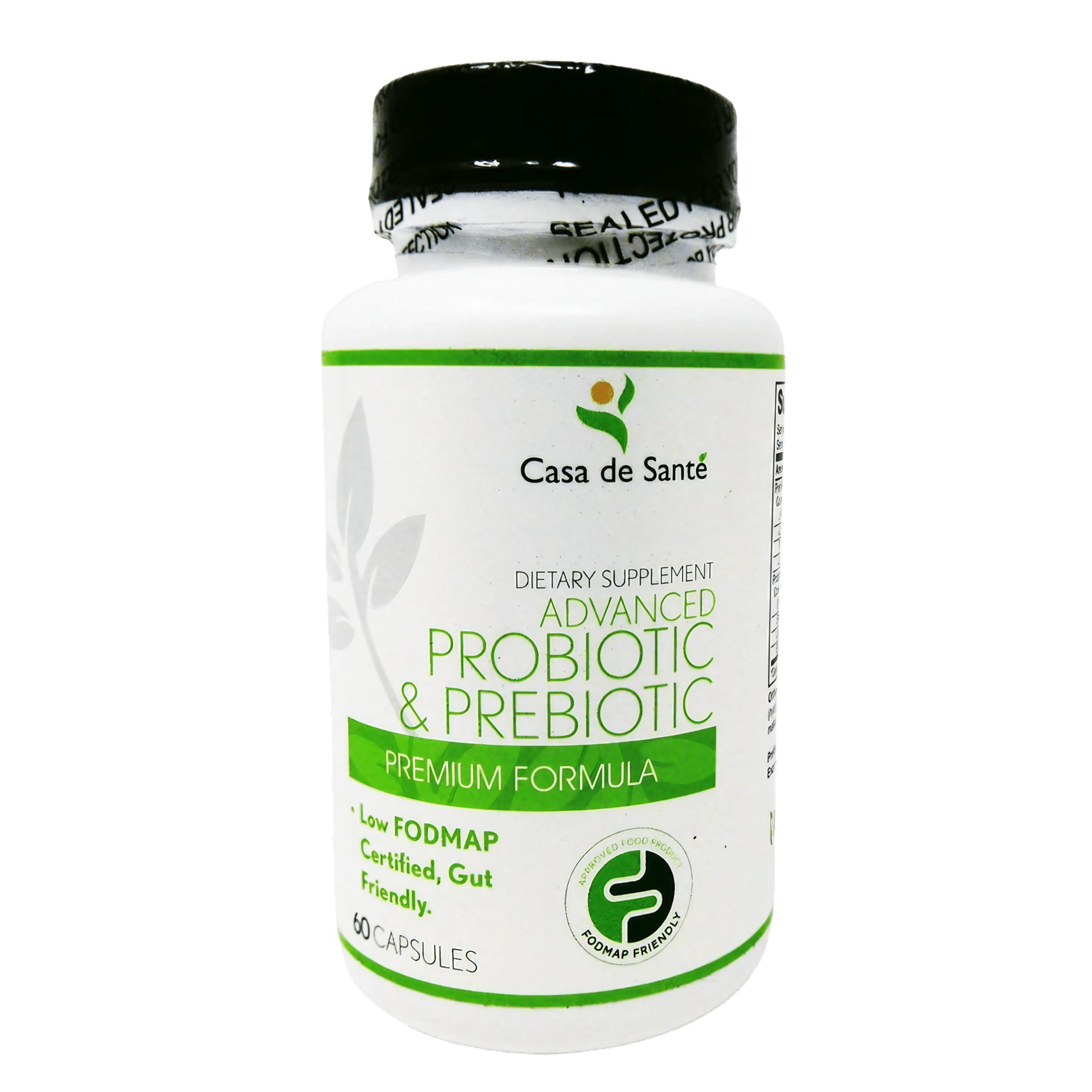 Casa de Sante Casa de Sante Low FODMAP Certified Probiotic & Prebiotic Synbiotic Supplement, IBS IBD & SIBO Dairy Free Vegan, Soy/Gluten/Inulin Free Non GMO No Gas No Bloating (60 Caps)