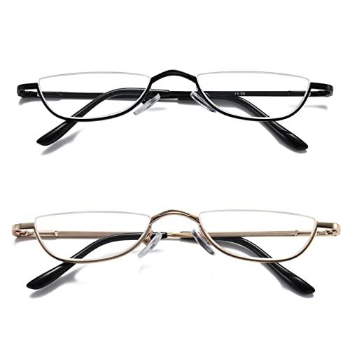 Viseng VISENG Half Frame Reading Glasses for Women Men Slim Half Moon Lens Readers Metal 2 pack Semi Rimless eyewear+2.5
