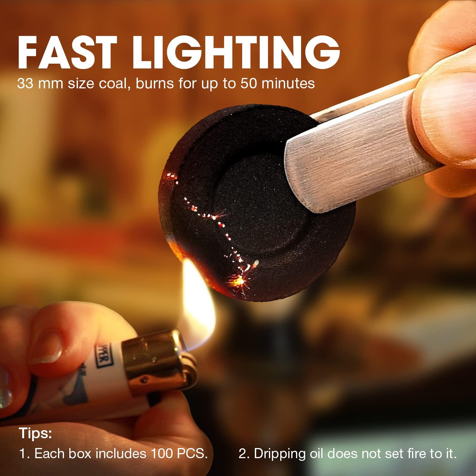 MEKER MEKER Quick Light Charcoal Briquettes, Charcoal Disk Lights, 33 mm Nature Coal Disks, Instant Fire Coal Tablet, Charcoal Burner (100Pcs)