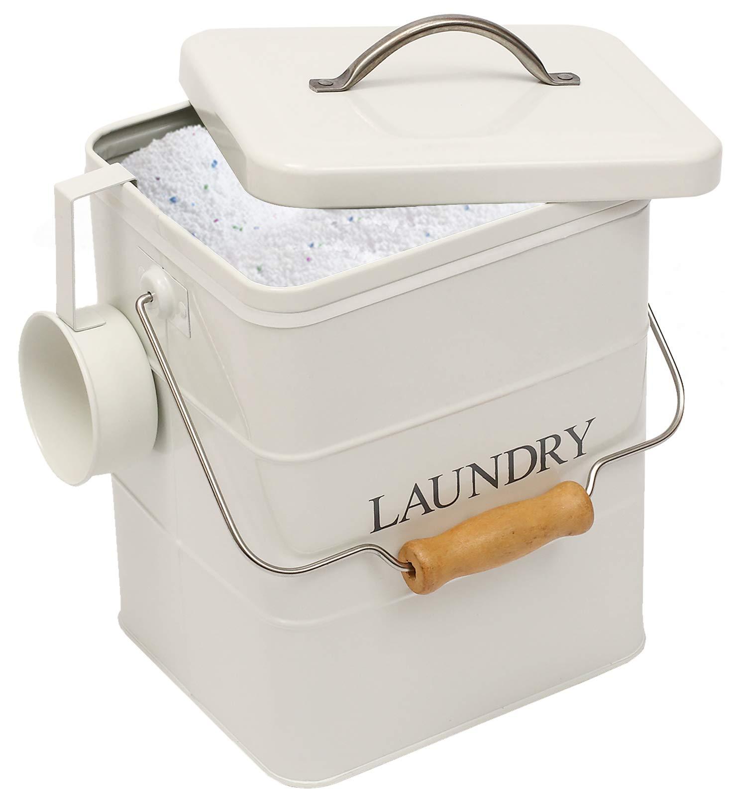 Xbopetda Xbopetda Laundry Powder Bin, Washing Powder Storage Tin with Scoop, Airtight Lid & Handles, Laundry Detergent Powder Storage Box - Perfect for Holding Pods Tablets Capsules Powder Detergent-White