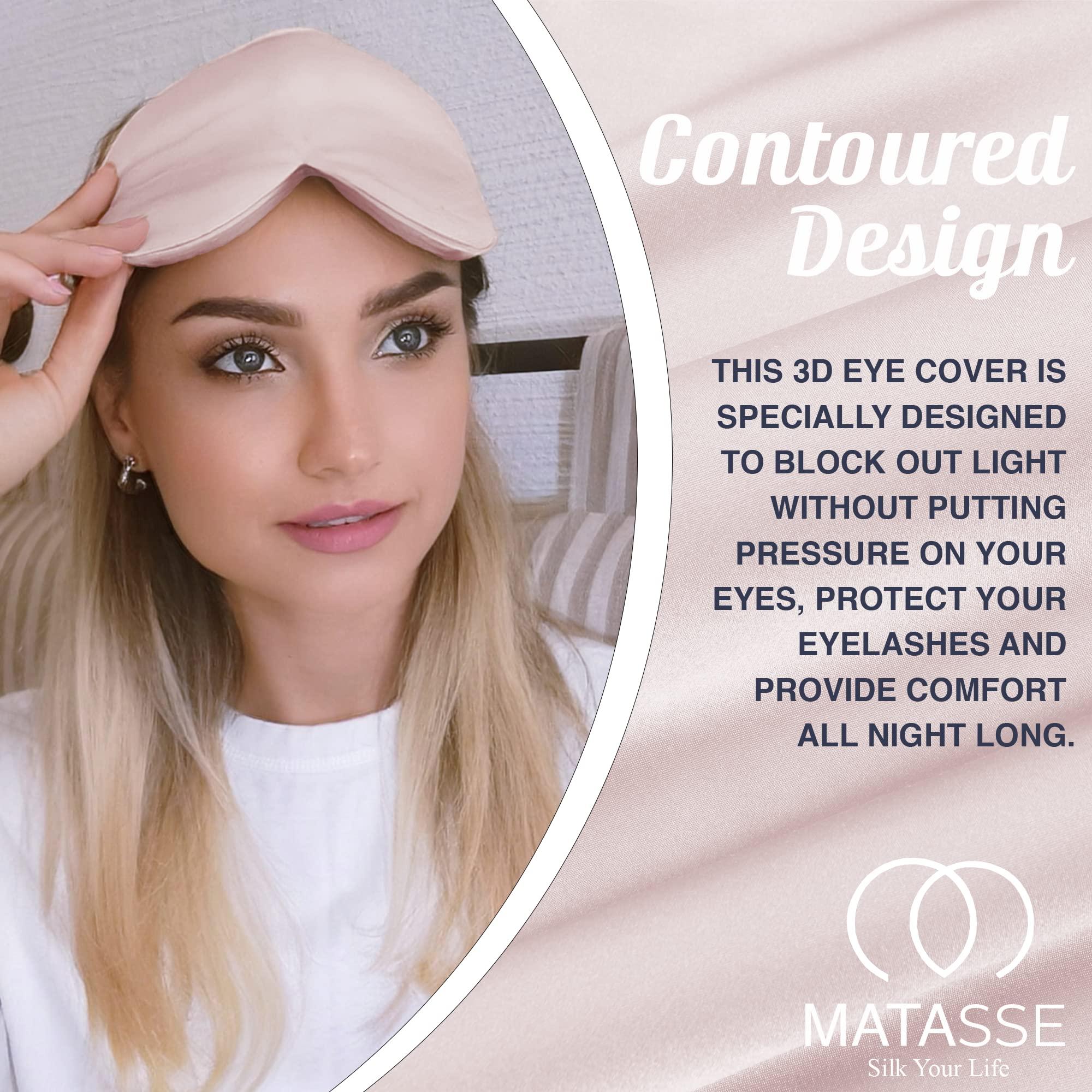 MATASSE Silk your life MATASSE Silk Eye Mask for Sleeping with Adjustable Elastic Band - 3D Contoured Eye Cover Sleep for Women, Men, No Wrinkles (Champagne & Pink)