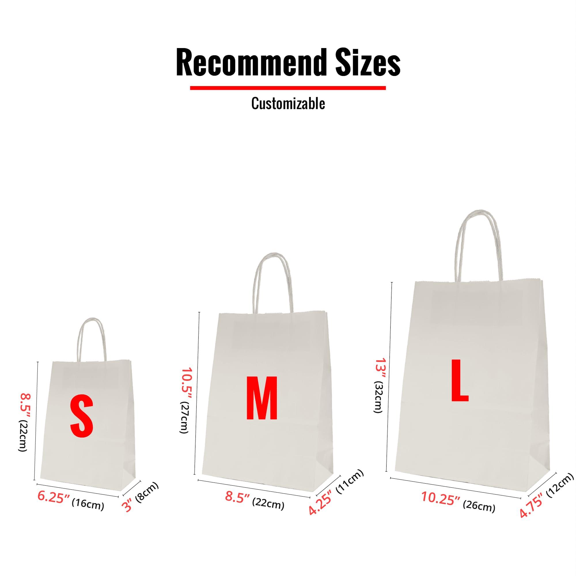 SOUTH GIANT Custom Printed Kraft Paper Bags for Small Business, 10.5x8.5x4.25 inch Medium Size, Personalized Retail Gift Bags with Logo, White Shopping Paper bag with Handle, Goodie Bags (50pcs - White)