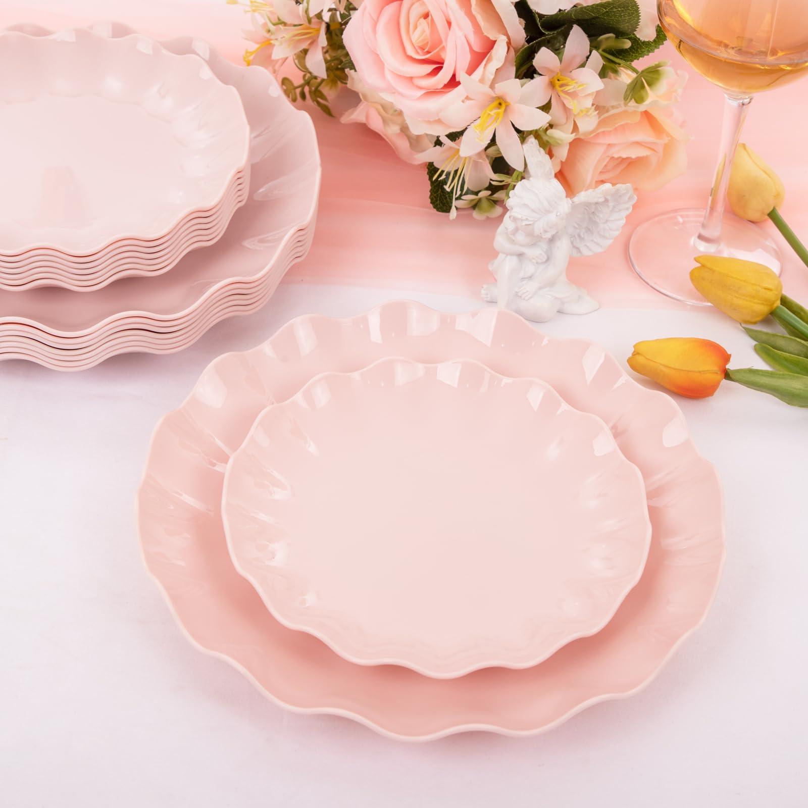 LIYH Love in your heart LIYH 24pcs Pink Plates Reusable, Pink Plastic Plates Durable and Microwave Dishwasher Safe, Baby Shower Plates, Light Weight Daisy Plastic Plates for Wedding Party Birthday