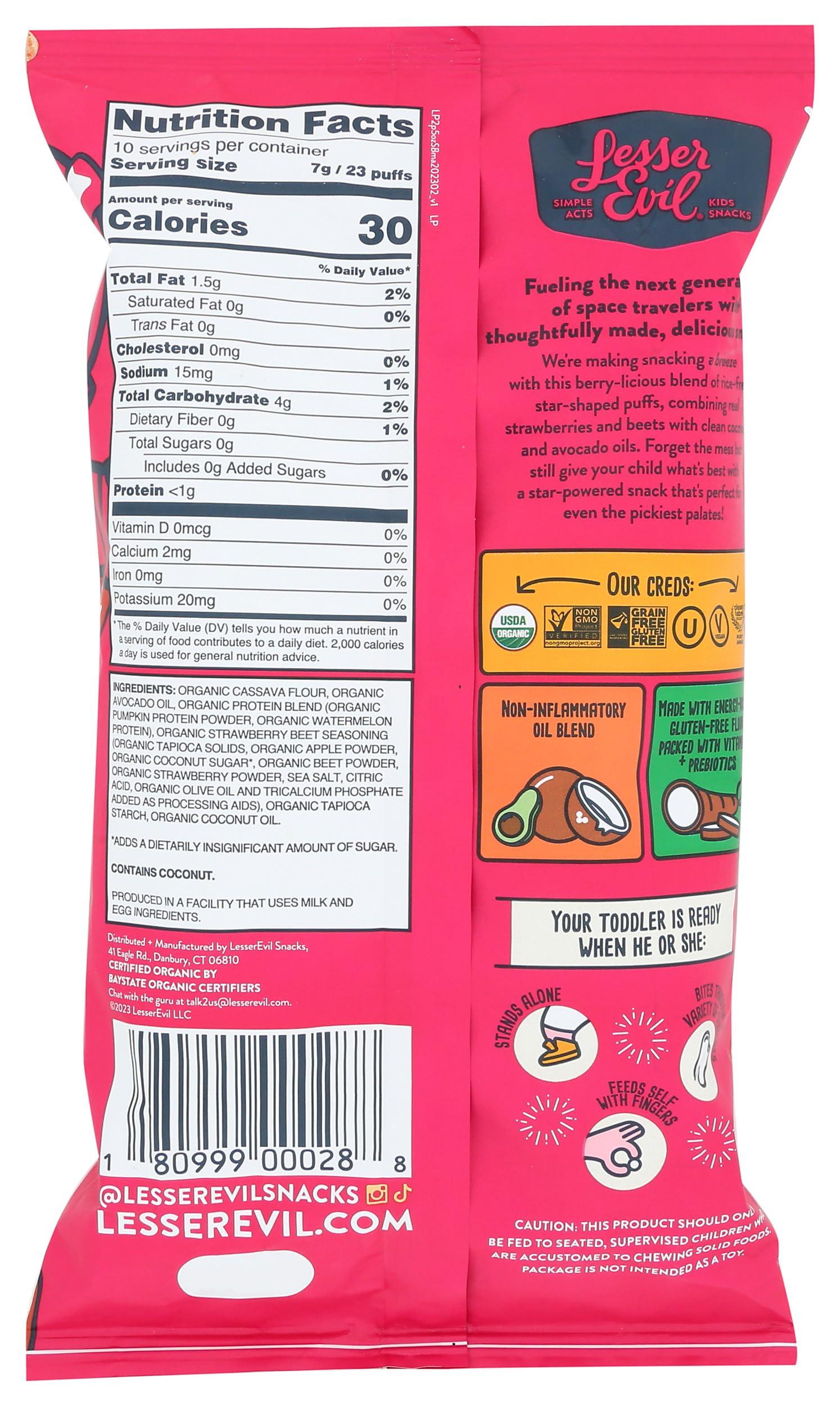 Lesserevil LesserEvil Organic Strawberry Beet Lil' Puffs, 2.5 OZ