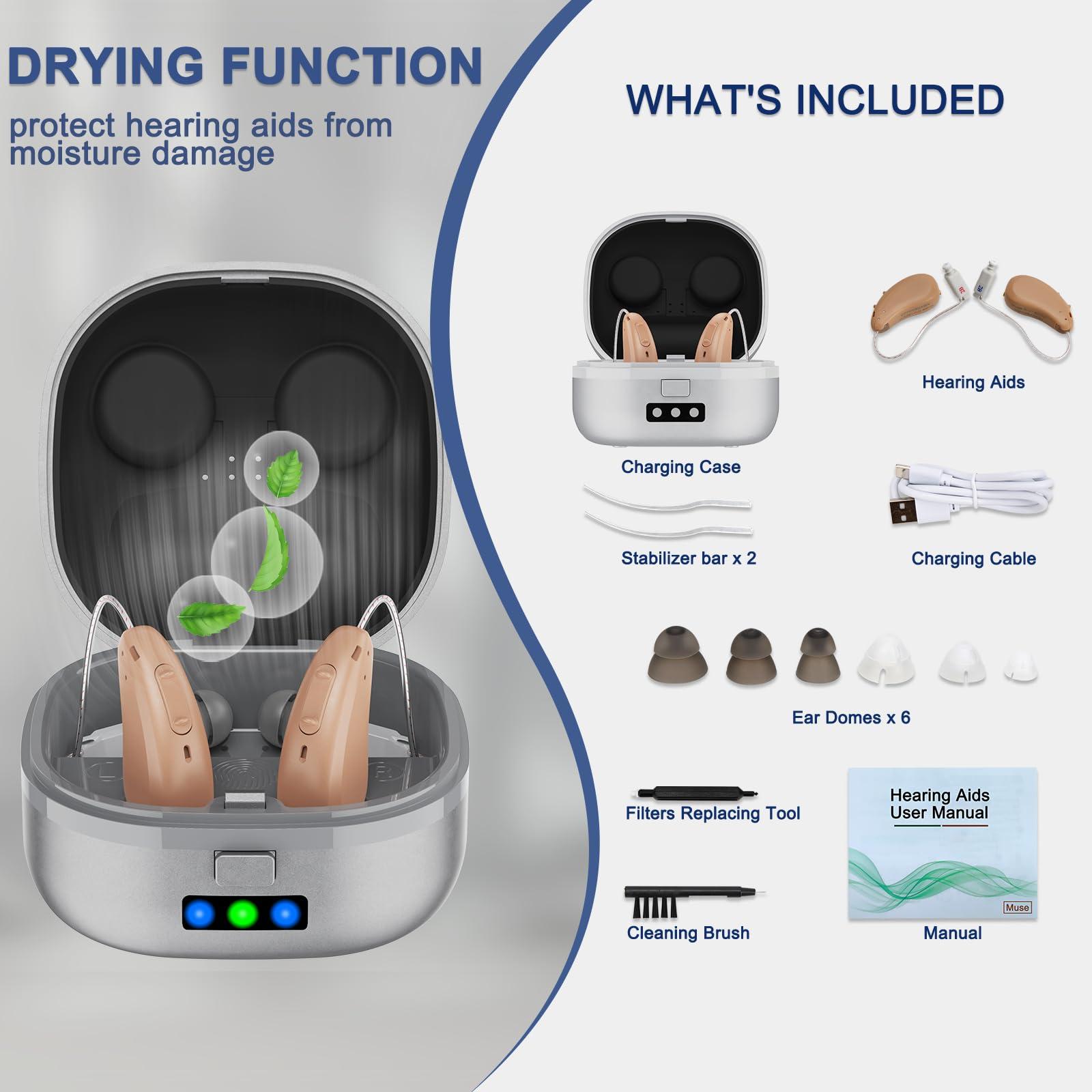 Grzcp Hearing Aids for Seniors & Adults (Not Amplifiers), Rechargeable Digital OTC Hearing Aids with 16-Channel Superior Sound Quality, 4 Adjustable Modes, Charging Case with Drying Function
