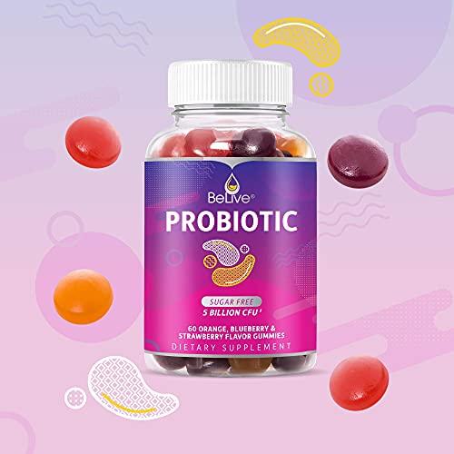 BeLive BeLive Probiotic Gummies - Probiotics with 5 Billion CFUs for Digestive Health, Men, Women & Kids - for Immune Support, Sugar Free & Vegan | 60 Ct – Blueberry, Strawberry & Orange