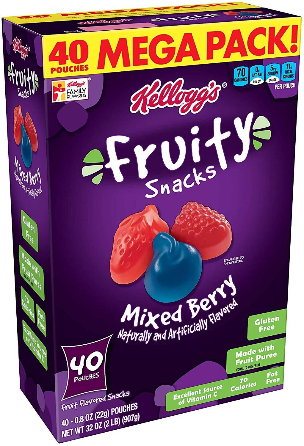 Fruity Snacks Fruity Snacks, Mixed Berry, Gluten Free, Fat Free, 32 Oz (40 Pouches).1 Pack (0.8 Ounce (Pack of 40)