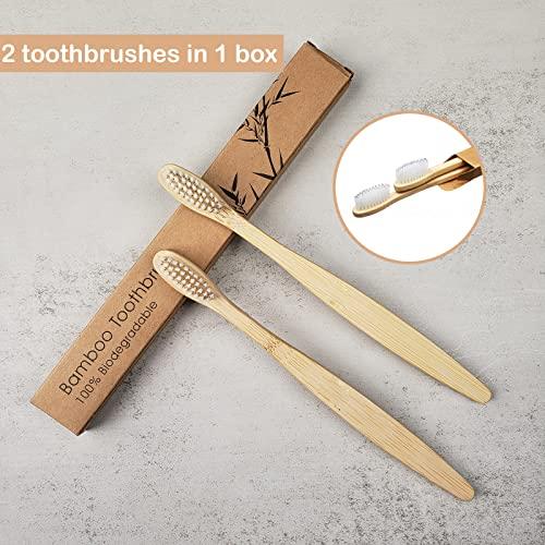 SEVENHEAD SEVENHEAD 10 PCS Bamboo Toothbrushes Soft Bristles Wooden Toothbrushes for Adult, Natural Biodegradable BPA Free Eco Friendly Toothbrushes White