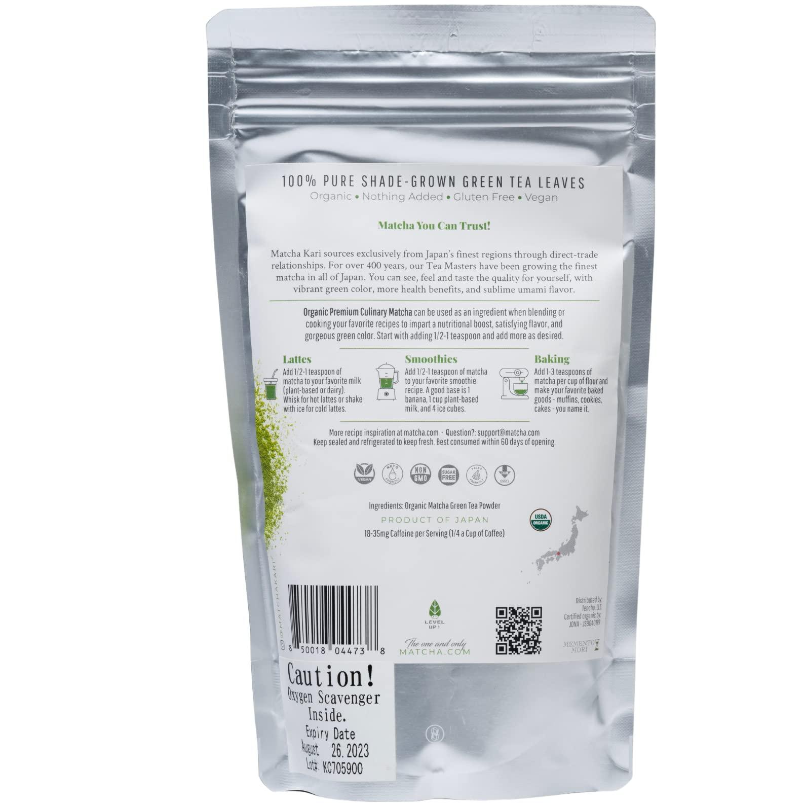 Matcha Kari Dr. Weil Matcha Kari Superior Japanese Matcha Green Tea Sticks (2) and 100g Culinary Bundle - Organic Ceremonial Grade Powder Single Serve Packets (24 packets) and 100g Culinary Grade Pouch