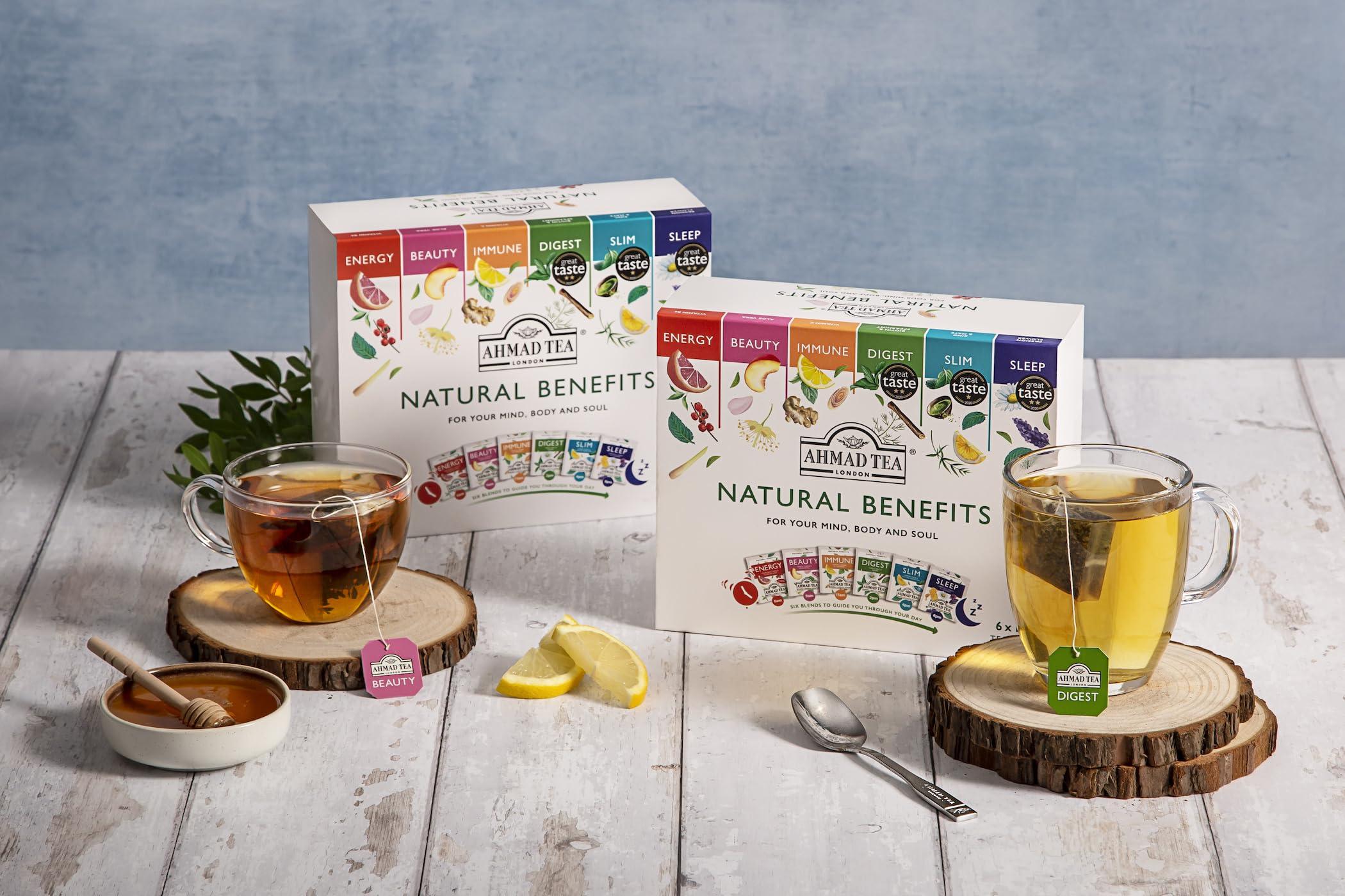 Ahmad Tea Ahmad Tea Natural Benefit Functional Tea Selection Pack | Green teas, Fruit & Herbal Infusions | Perfect herbal tea gift - 60 Teabag Sachets | 6 blends