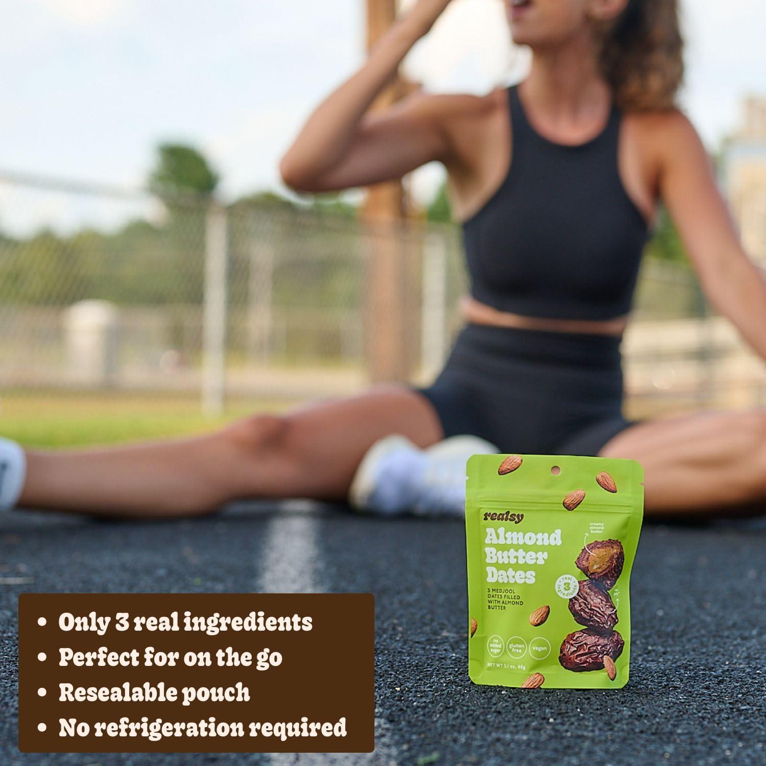 realsy Realsy Almond Butter Filled Medjool Dates, Organic Dates with No Sugar Added, Gluten-Free, Vegan, Good Source of Fiber, Low Glycemic Index, All Natural Healthy Snack, (10 Pack)