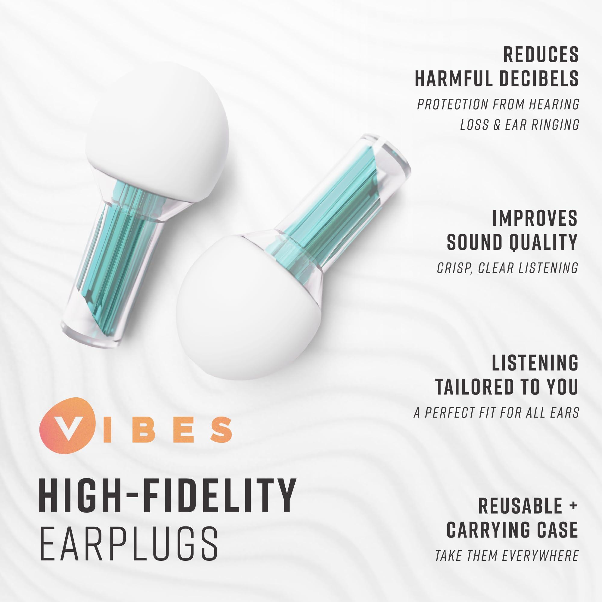 VIBES Vibes High Fidelity Ear Plugs - Invisible Earplugs for Music Concerts, Musicians, Motorcycles, Airplanes, Raves, and Work - Noise Reduction and Hearing Protection - Fits All Ears - Teal