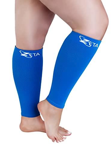 Zeta Wear Zeta Plus Size Leg Sleeve Support Socks - The Wide Calf Compression Sleeve Women Love for Its Amazing Fit, Cotton-Rich Comfort, Graduated Compression & Soothing Relief, 1 Pair, Size LXL, Blue