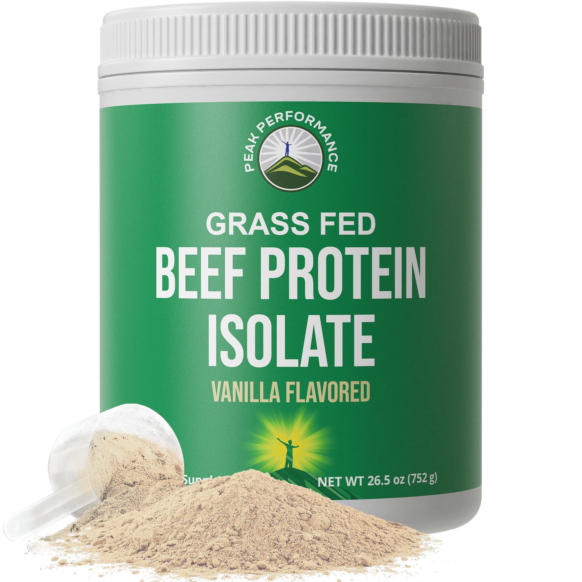 Peak Performance Grass Fed Beef Protein Powder - Lactose Free Great Tasting Beef Protein Isolate. Complete Animal Based Non Dairy Paleo Carnivore Supplement for Prime Muscle Building. No Whey. Vanilla Flavor