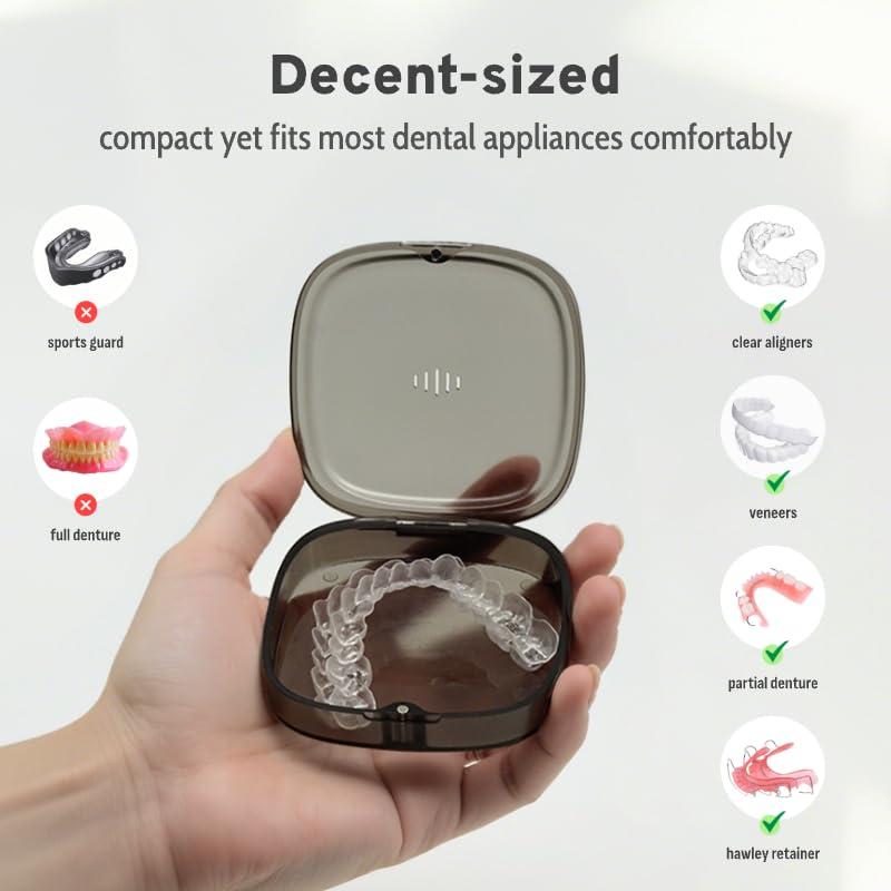 Maobuli Transparent Slim Retainer Case, Stylish Small Aligner Case, Thin Night Guard Case with Vent Holes, Portable Retainer Holder Compatible with Invisalign(Dark Grey)