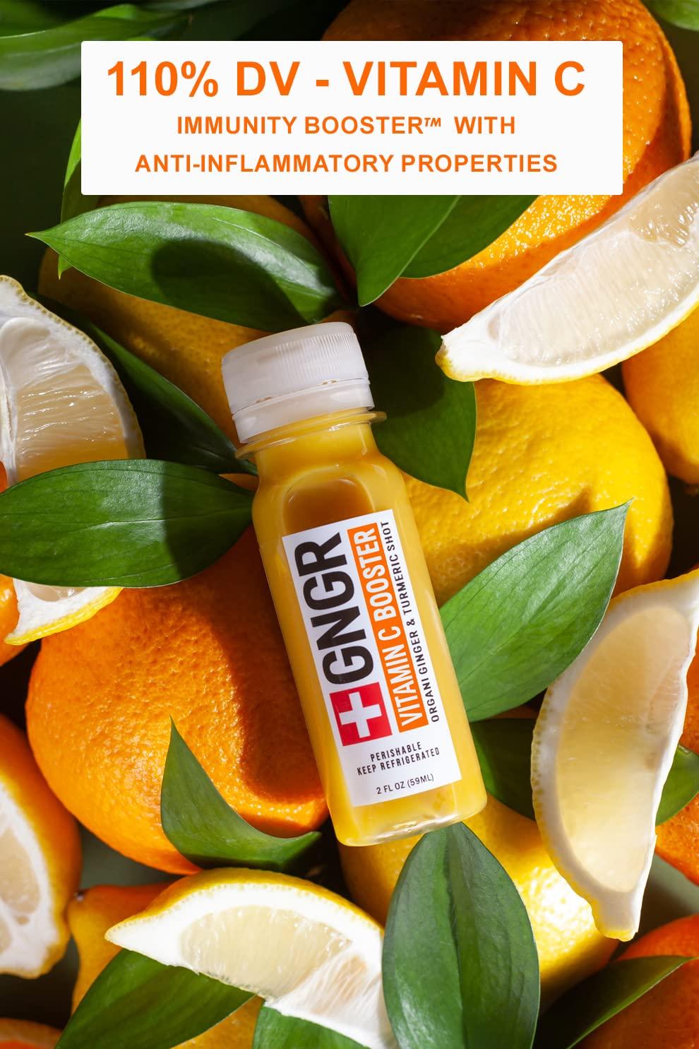 +GNGR +GNGR Vitamin C Immunity Booster Cold-Pressed Ginger Shot with Turmeric, Cayenne, Acerola, Immunity Shot with Peruvian Ginger Juice for All Natural Immune & Digestive Support (2 fl oz - 12 pack)