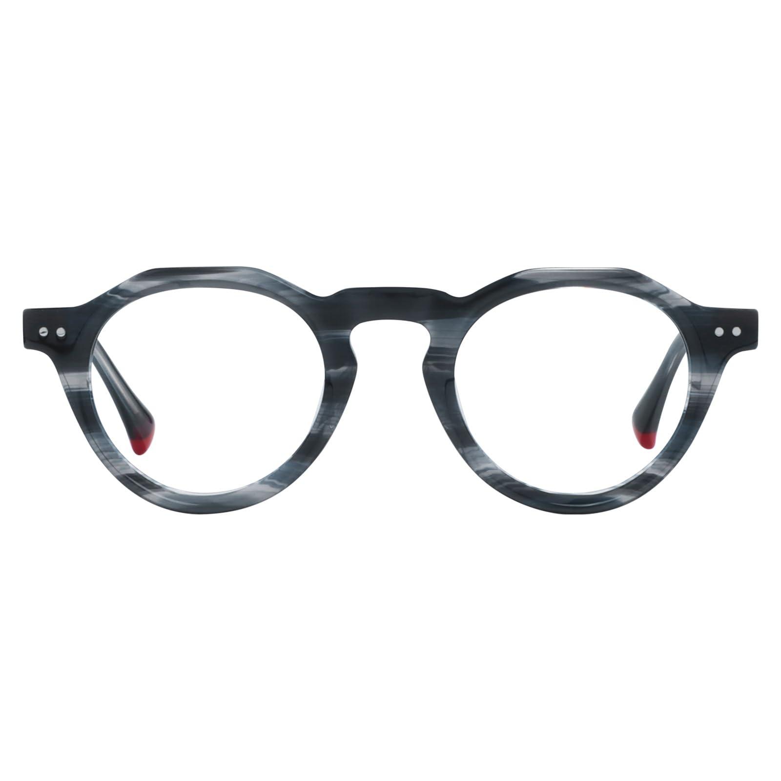 FYTOO FYTOO Stylish Round Glasses Blue Light Blocking Reading Glasses for Women Men Grey Lightweight Readers 0.0 with Spring Hinge Anti Glare/Eye Strain Warner FT1358