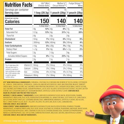 Keebler Keebler Sweet & Salty Mix, Keebler Fudge Stripes, Mother\'s Circus Animals, Utz Mini Cheese Balls, 1 Oz. (Pack of 12)