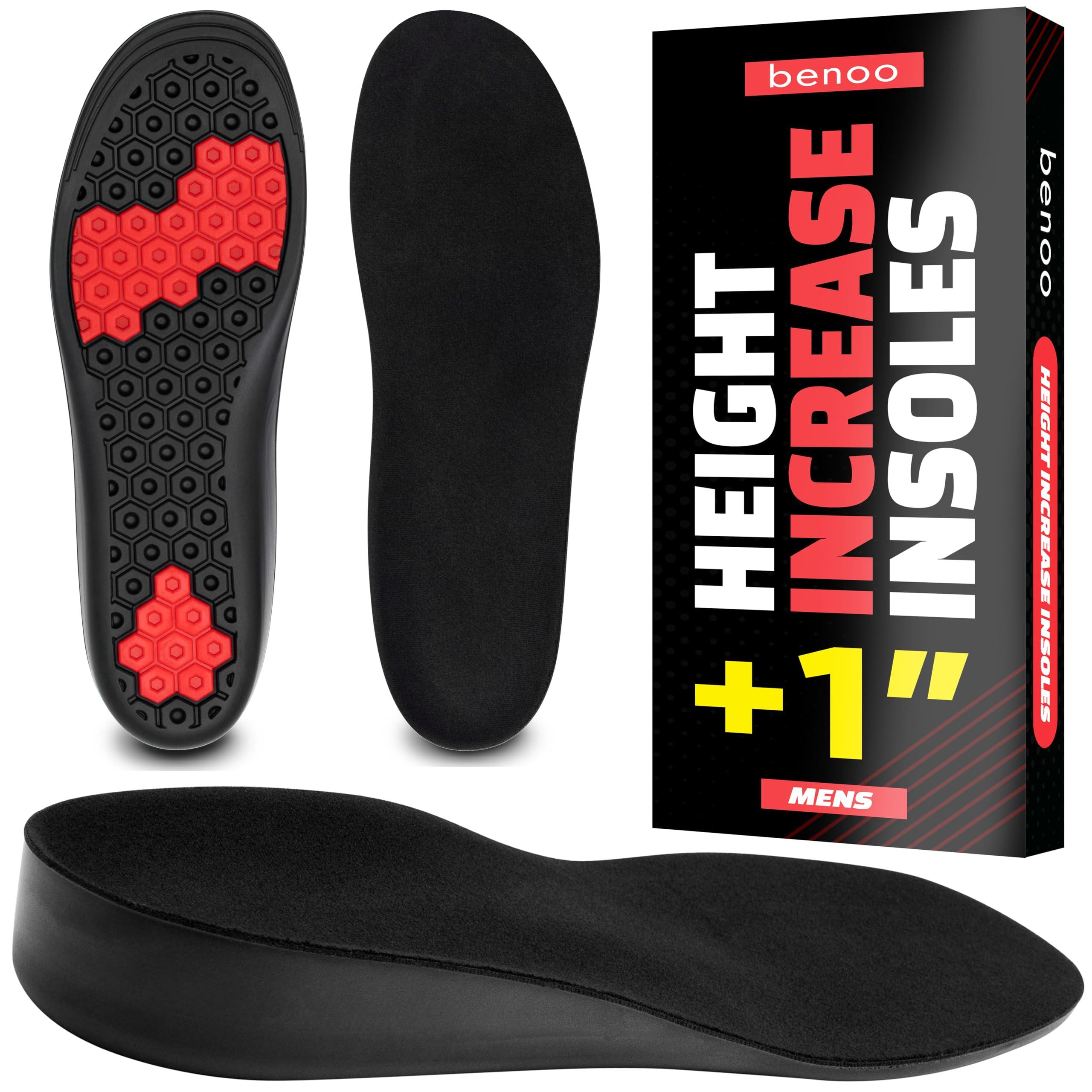 benoo Height Increase Insoles for Men (+1 inch) Shoe Lifts Men, Instant Height Boosters Insoles for Men, Trim to Fit Shoe Lift, Comfortable Shoe Leveler, Shoe Inserts for Height (Mens 8-9.5)
