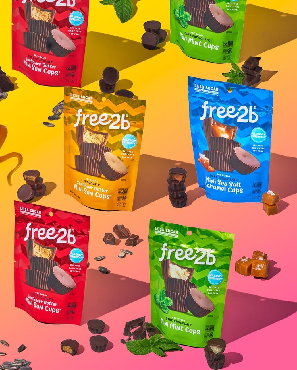 Free 2b Free 2b Sea Salt Caramel Mini Cups, Safe for School and Allergy Friendly - Gluten-Free, Dairy-Free, Nut-Free, and Soy-Free - Dark Chocolate, 3.5 oz Resealable Bag (Pack of 3)