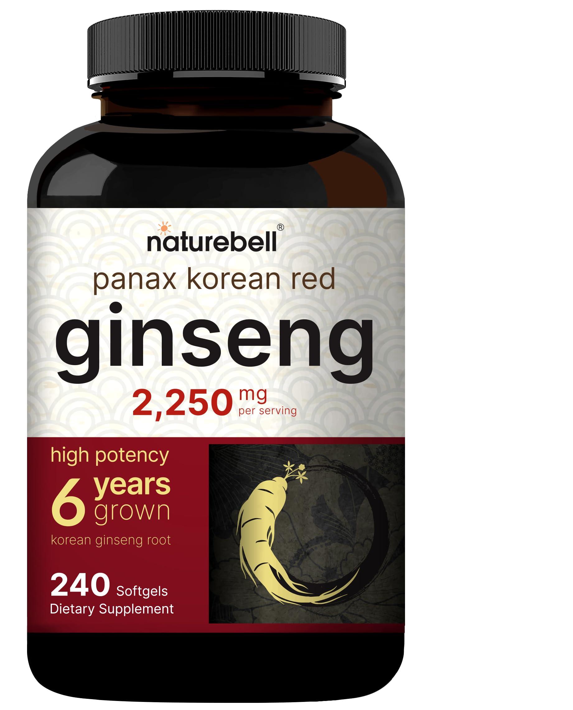 NatureBell NatureBell Korean Red Ginseng 2,250mg Per Serving, 240 Softgels | Panax Ginseng Root, Standardized to 10% Ginsenosides, Non-GMO, Support Energy, Male Performance, & Immune System