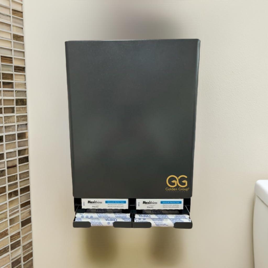 GG Golden Group International Tampon & sanitary napkin free vending dispenser for public restroom, steel cabinet with lock, wall mountable, gray SD9000GY