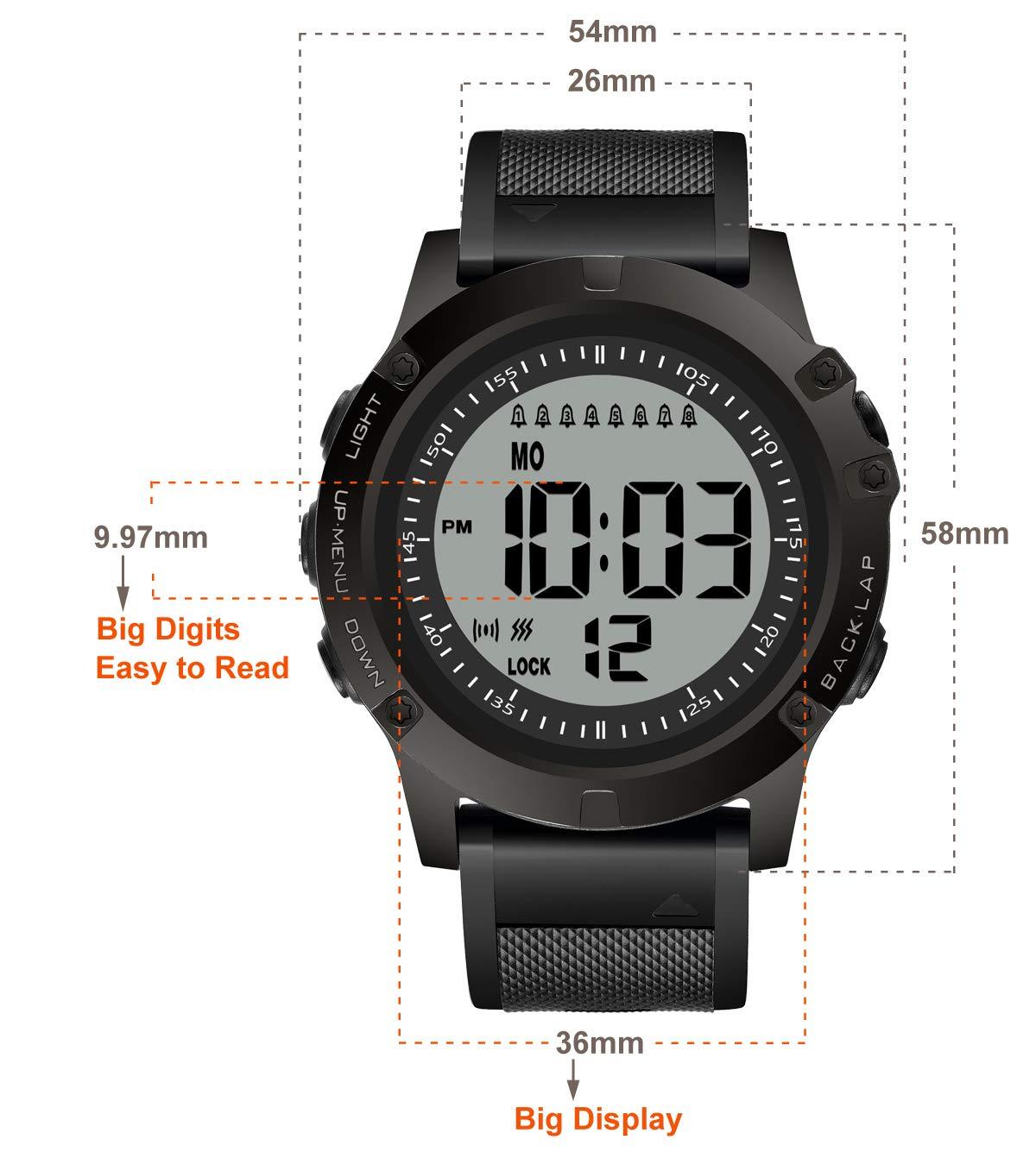 T TICCI TICCI Men 8 Vibrating Alarms Watch Medication Aids Vibra Pill Alert Reminder for Elderly Seniors Big Digits Waterproof (Black)