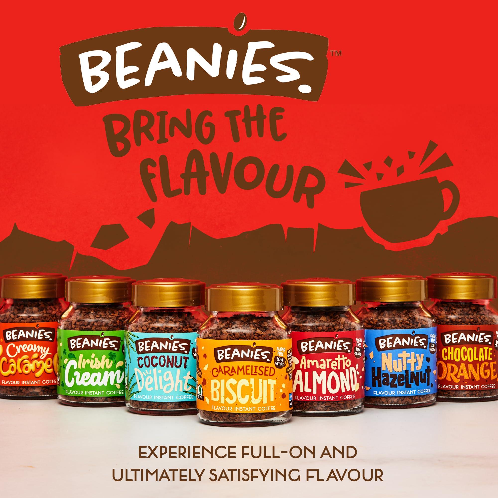 Beanies The Flavour Co Beanies Flavour Instant Coffee -White Chocolate & Raspberry Instant Flavored Coffee - Bold & Adventurous Full-On Flavor - An Indulgent Sugar Free Taste Explosion - Low Calorie - Vegan & Gluten Free - Wheat & Dairy Free, 6 x 50g jar