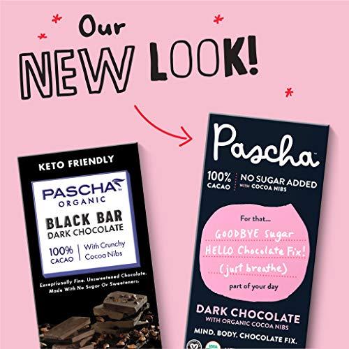 Pascha Pascha Organic No Added Sugar 100% Cacao With Cocoa Nibs Chocolate Bars, UTZ, Gluten Free, Non GMO, Pack of 5