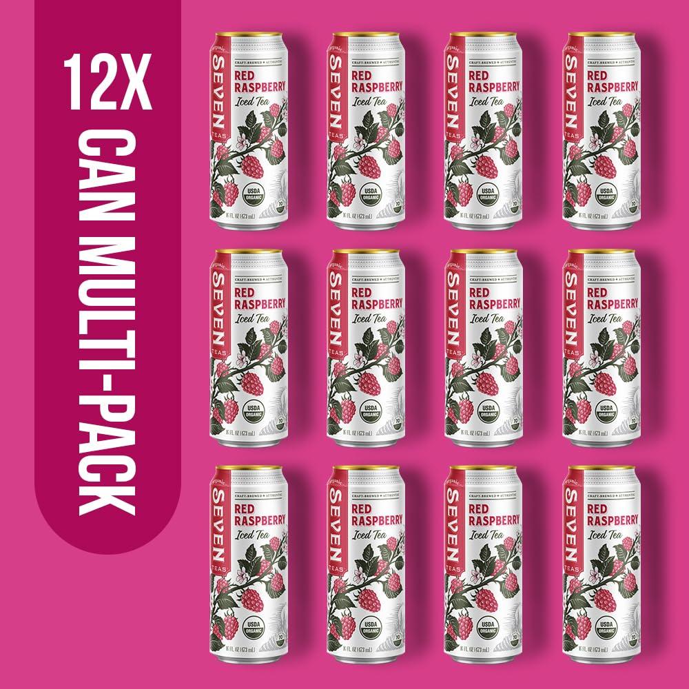 SevenTeas SevenTeas Rojo Raspberry Iced Tea, 16 OZ (Pack of 12 Cans), Lightly Sweetened Organic Iced Tea
