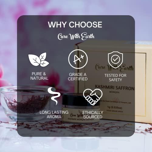 Cure With Earth Pure Kashmiri Mongra Saffron / Kesar / Keshar PACK OF 3 (1g each) | From the finest farmlands of Pampore, J&K, India | Tested and certified as Grade A