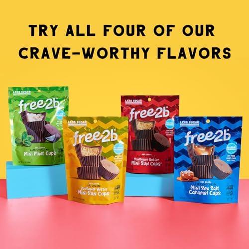 Free 2b Free 2b Sea Salt Caramel Mini Cups, Safe for School and Allergy Friendly - Gluten-Free, Dairy-Free, Nut-Free, and Soy-Free - Dark Chocolate, 3.5 oz Resealable Bag (Pack of 3)