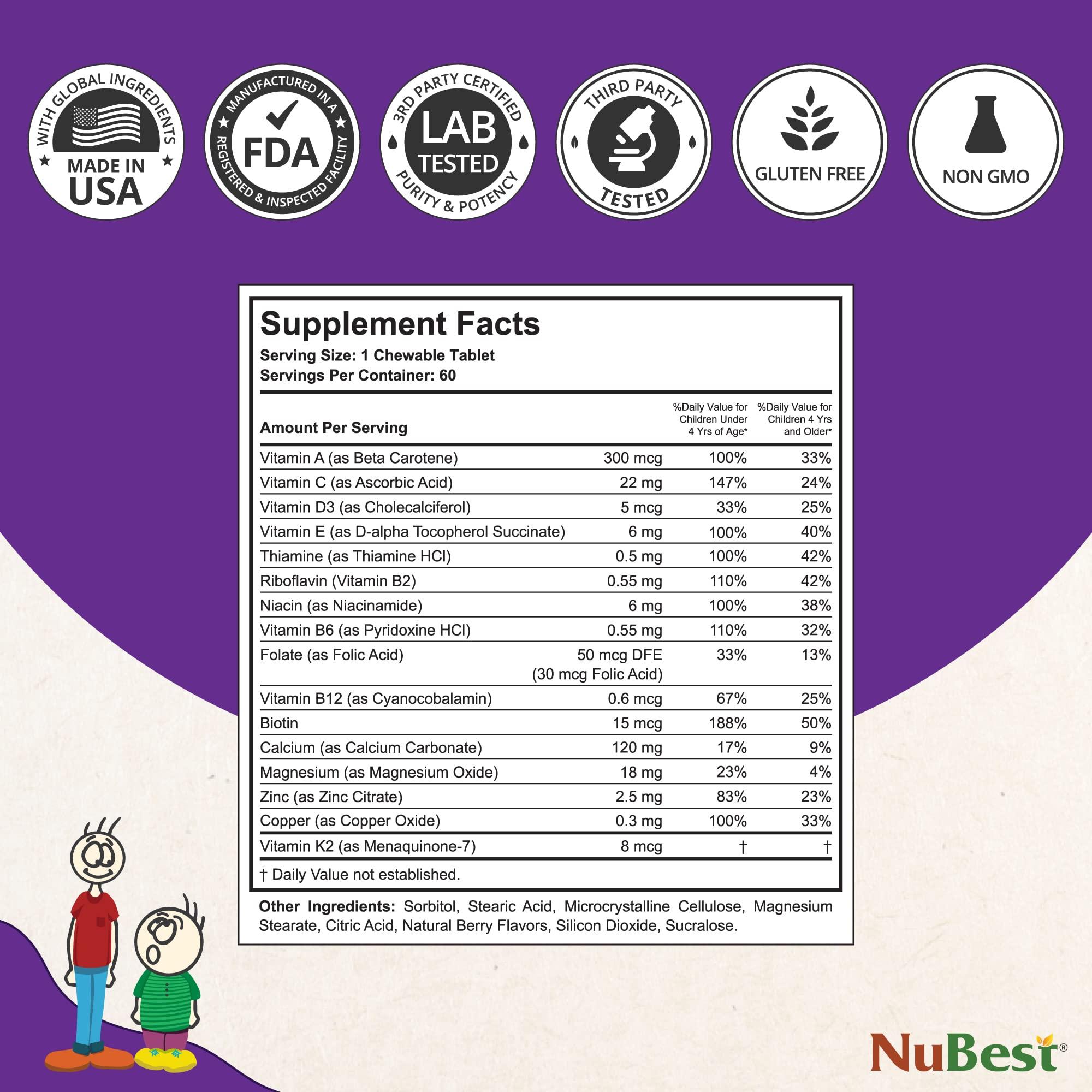 NuBest NuBest Tall Kids - Toddlers Vitamins & Kids Vitamins for Age 2 to 9 - Bone Strength & Immunity Support - Helps Kids, Toddlers Healthy - Animal Shapes - 60 Chewable Berry Tablets | 1 Month Supply