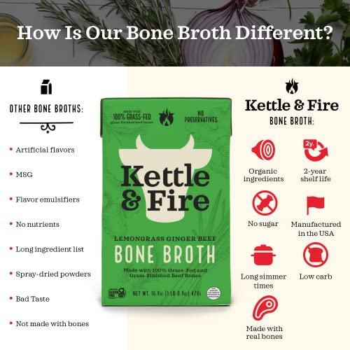Kettle & Fire Kettle and Fire Lemongrass Ginger Beef Bone Broth, Keto, Paleo, and Whole 30 Approved, Gluten Free, High in Protein and Collagen, 6 Pack