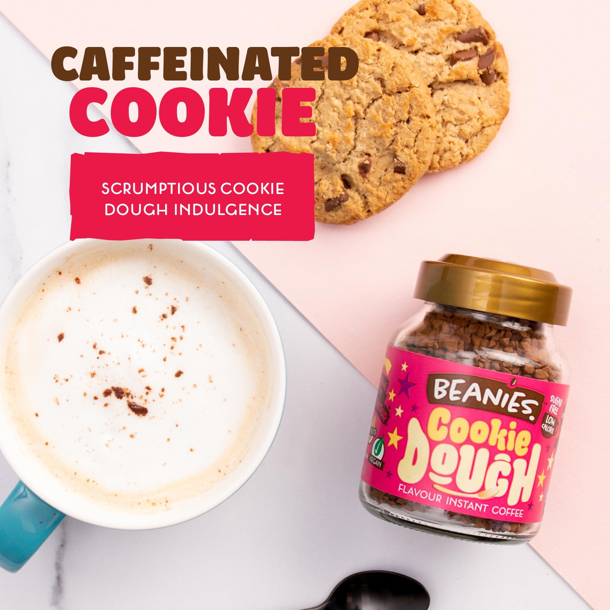 Beanies The Flavour Co Beanies Flavour Instant Coffee - Cookie Dough Instant Flavored Coffee - Bold & Adventurous Full-On Flavor - An Indulgent Sugar Free Taste Explosion - Low Calorie - Vegan & Gluten Free - Wheat & Dairy Free, 6 x 50g jar