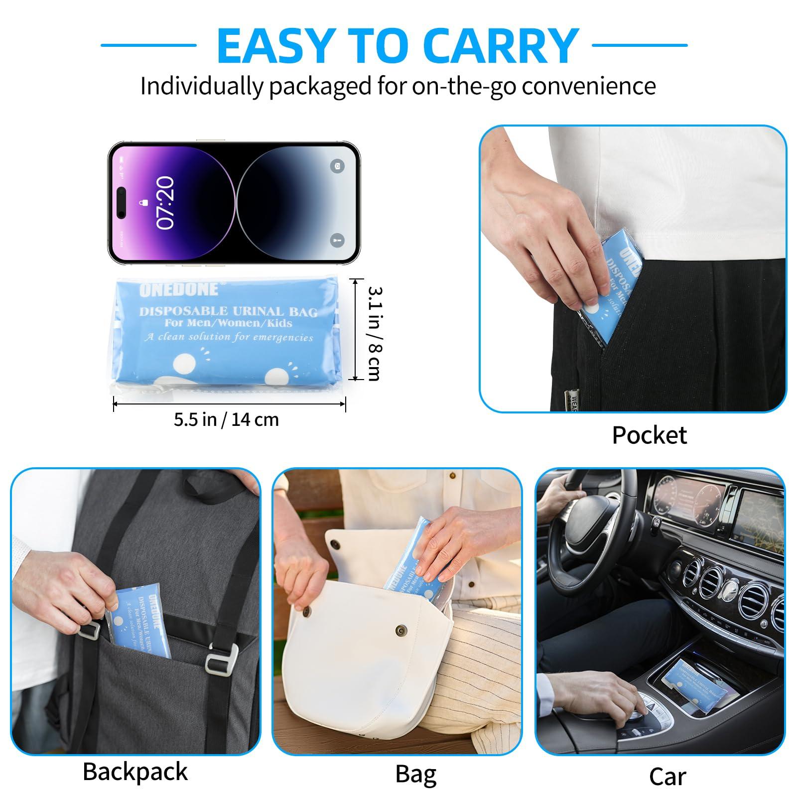 ONEDONE Portable Urinals for Men 68 OZ, Disposable Urinal Bags Travel Pee Bags Urine Bags 8 Pack