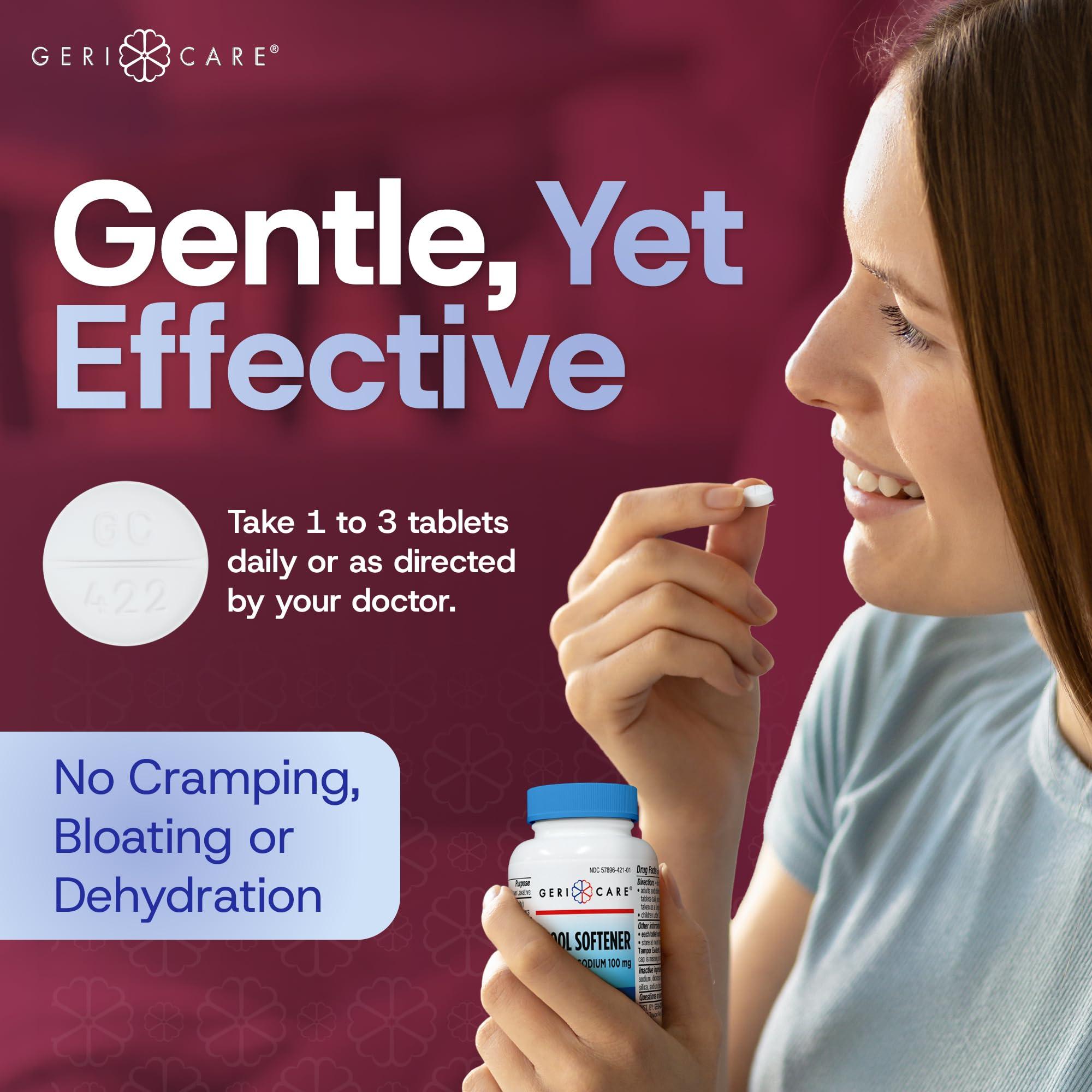 GeriCare GeriCare Docusate Sodium Stool Softeners, Best Stool Softener for Daily use for Women, Men, and Elderly - Ideal for Constipation Relief 100mg Crushable Tablets. (200 Count) Made in The USA.