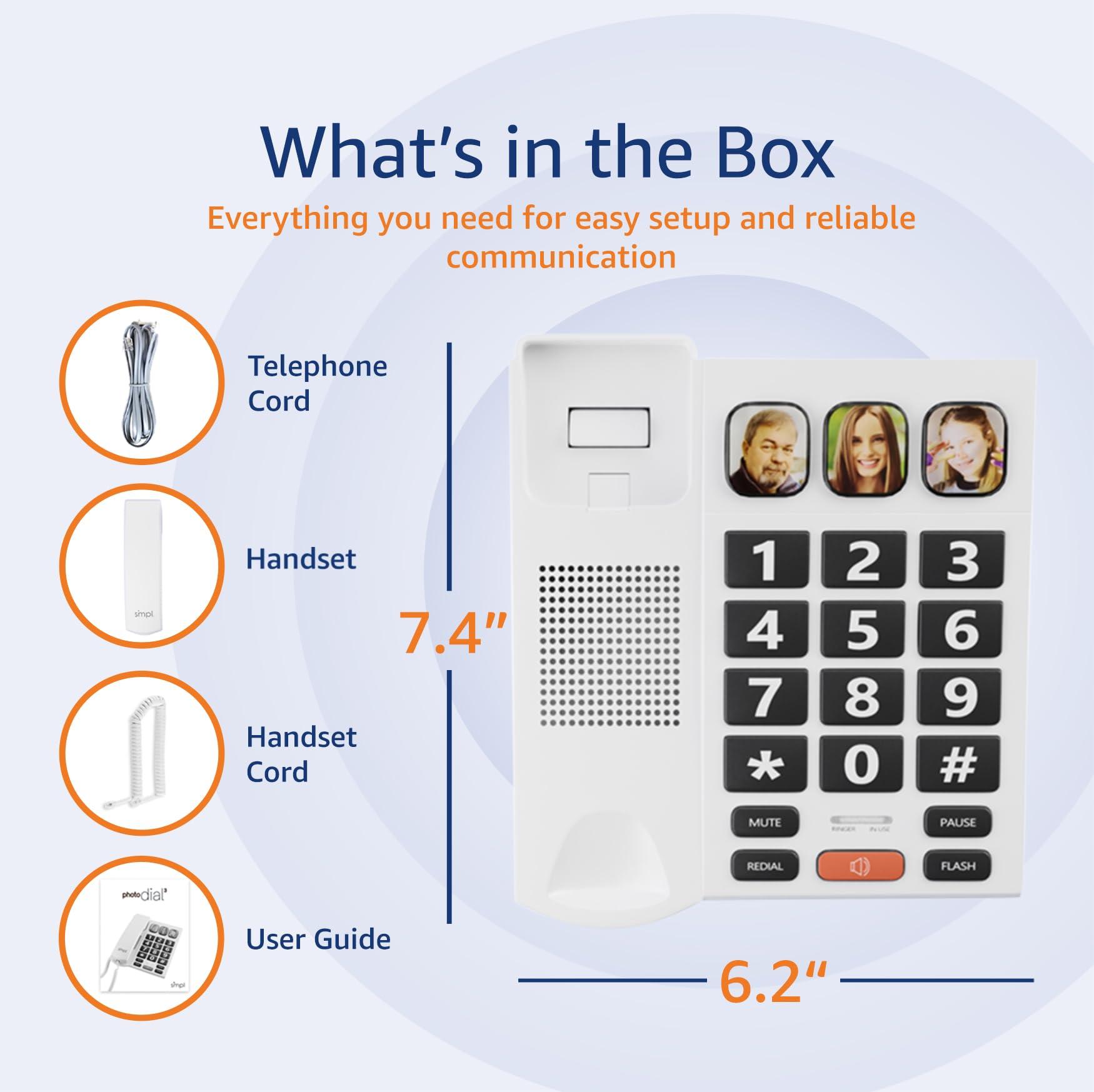 smpl SMPL Big Button Phone for Seniors, Corded Landline Phone for Elderly, Handicap, Amplify Permanently for Hearing & Vision Loss, Alzheimers, Dementia - Ideal Phone for Seniors (Model 56020)