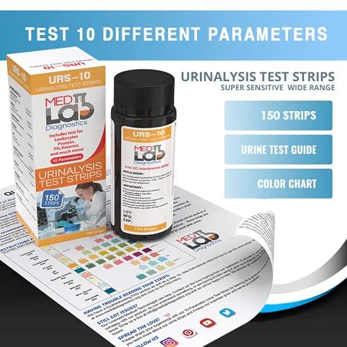 Med Lab Diagnostics Med Lab Diagnostics 10 Parameter Urine Test Strips for Urinalysis(150 Cnt) in Sealed Pouches. Tests for Ketosis, pH, Protein, UTI, Kidney and Liver Function