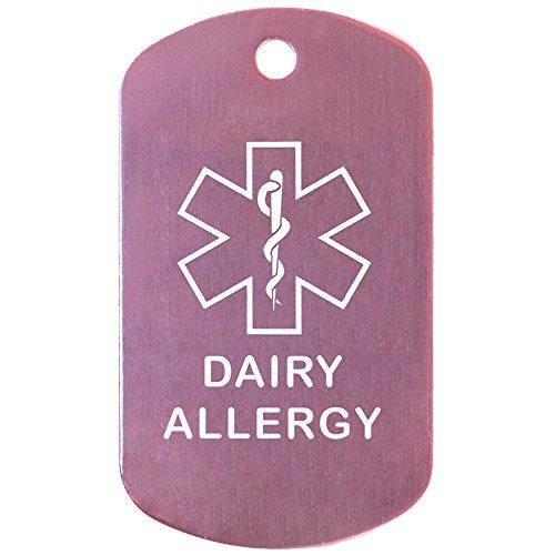 Goods For Giving Dairy Allergy Medical Alert ID Necklace with Pink Tag, Camo Forest Silencer, and 30'' USA Chain - 154 Color Choices