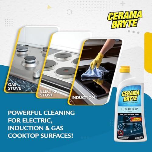 Cerama Bryte Cerama Bryte Combo Kit POW-R Grip, Scraper, Pad & Removes Tough Stains Cooktop and Stove Top Cleaner for Glass - Ceramic Surfaces, 10 Ounces, 4 Piece