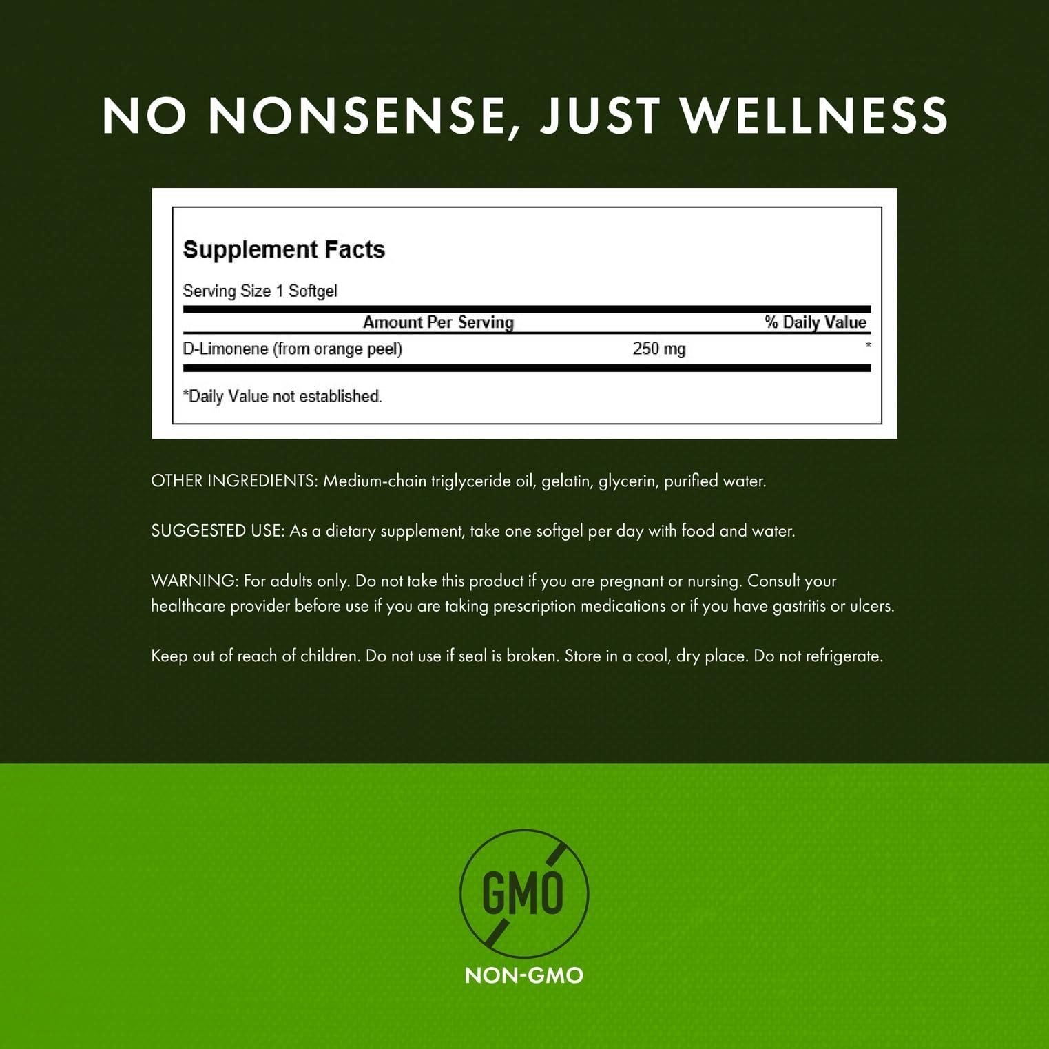 Swanson Swanson D-Limonene - Orange Peel Extract Supplement Promoting Cellular Health - High Potency Formula Supporting Health Defense - (60 Capsules, 250mg Each) (2 Pack)