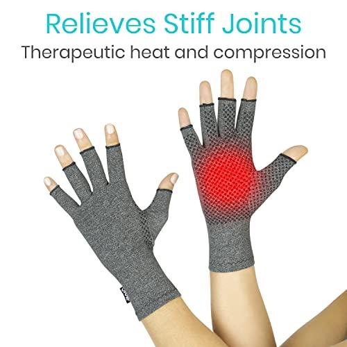 Vive Vive Arthritis Gloves with Grips - Men & Women Textured Fingerless Compression - Open Finger Hand Gloves for Rheumatoid and Osteoarthritis - Arthritic Joint Pain Relief for Computer Typing (Medium)