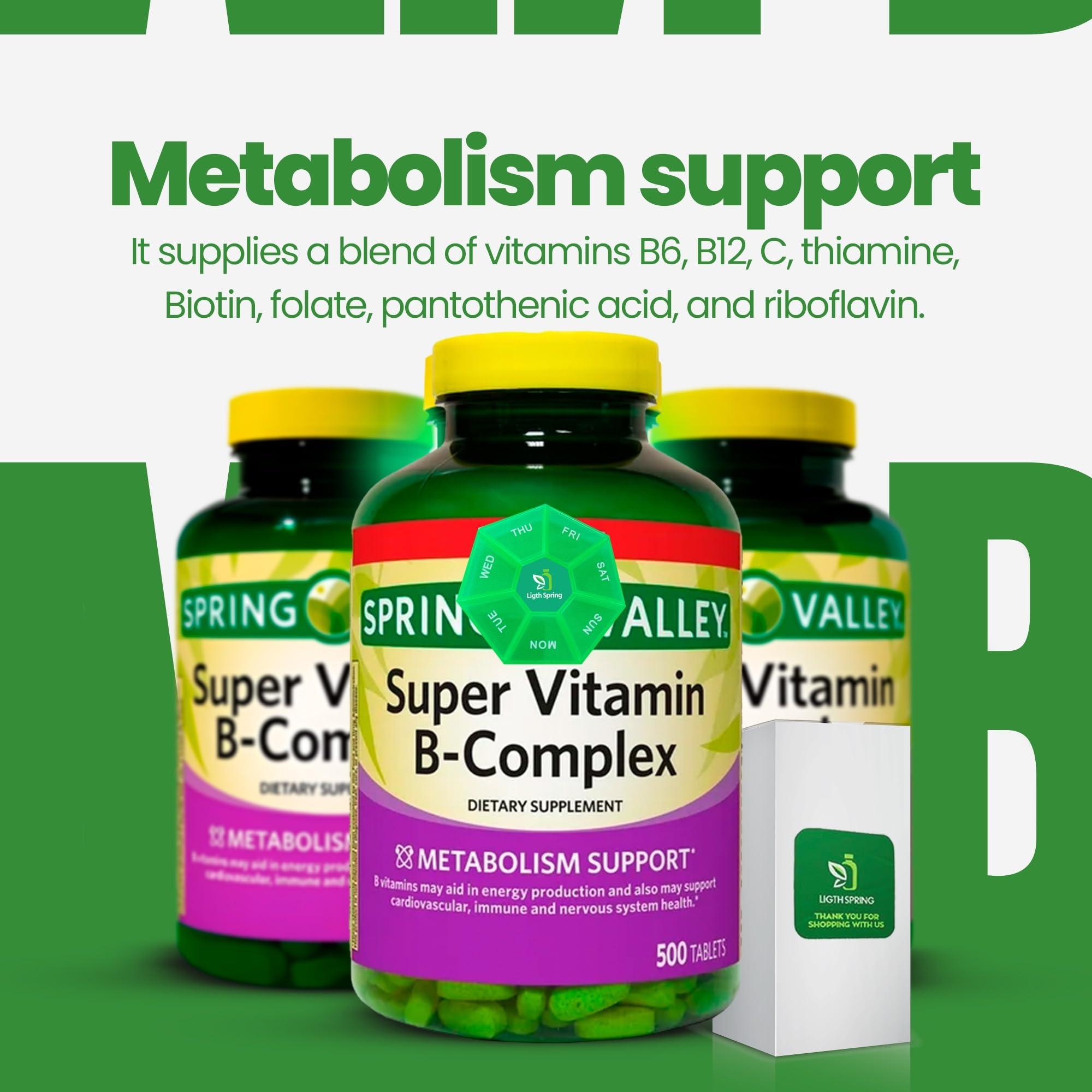 LightSpring Light Spring Super B-Complex Tablets (500 Count) Vitamin B6, B12, C,Thiamine, Biotin, No Gluten, Complete Dietary Supplement, Includes Light&Spring Guide, Energy & Immunity
