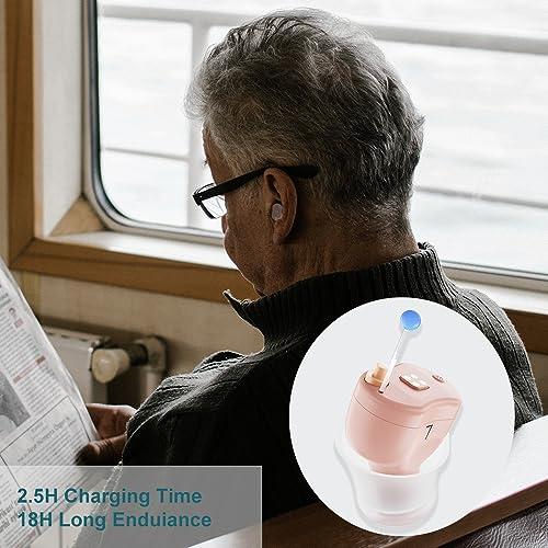 Mirasing Invisible Hearing Aids, Mirasing CIC Digital Rechargeable Hearing Aids for Seniors & Adults with Noise Cancelling,Portable For Adults Small and Tiny (Beige)
