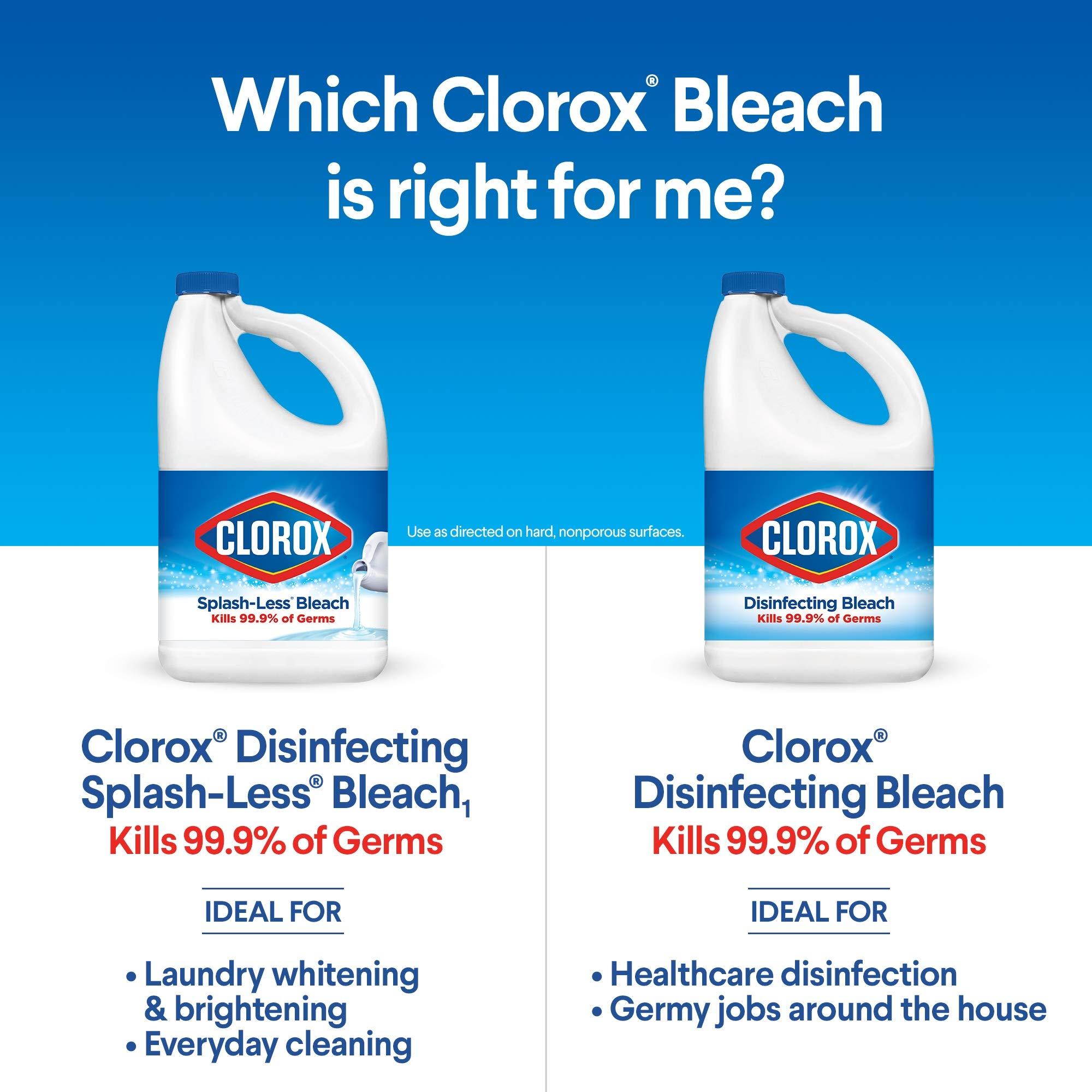 Clorox Clorox Splash-Less Bleach1, Disinfecting Bleach Kills 99.9% of Bacteria and Viruses, Regular 40 Fluid Ounce Bottle - Pack of 2 (Package May Vary)